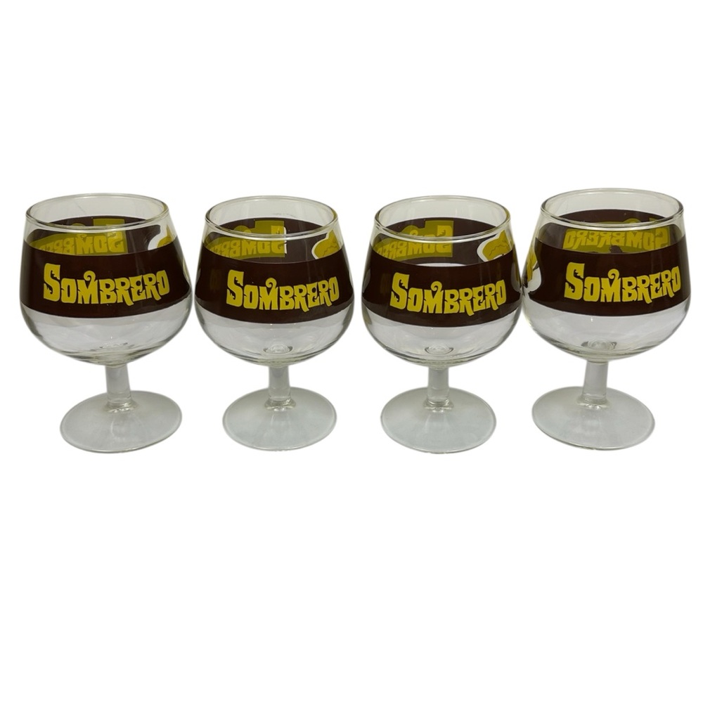 4 Vintage Sombrero Cocktail Glasses Mexican Barware Footed 10 Ounce